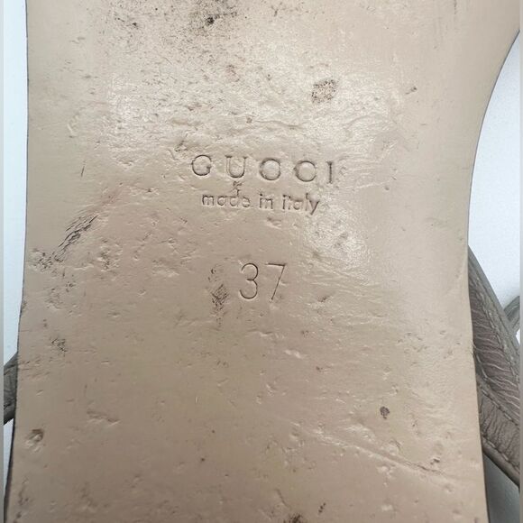 Gucci GG Leather Marmont Ankle Buckle Sandals Scalloped Mud Flat Heel EU37 US7 - Picture 13 of 13